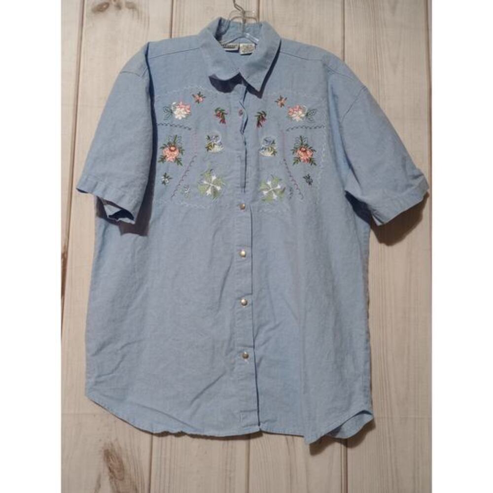 Capacity Shirt‎ Ladies Large Button Front Blue